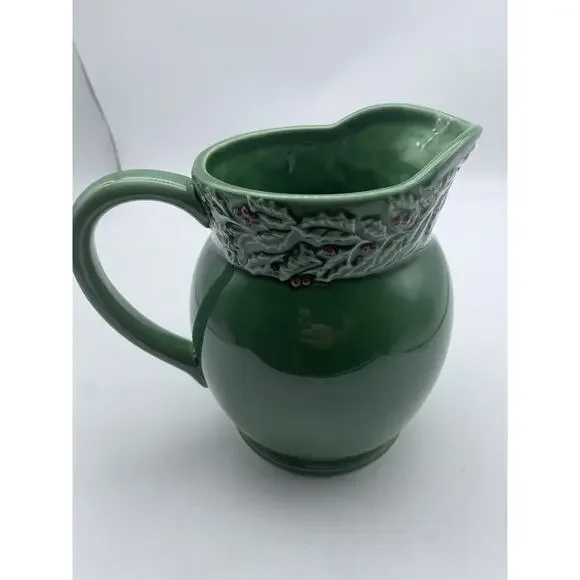 Vintage Ceramic Holiday HollyBerry Pitcher by Garden Ridge, 2005 Original Tag 8" - Picture 2 of 10